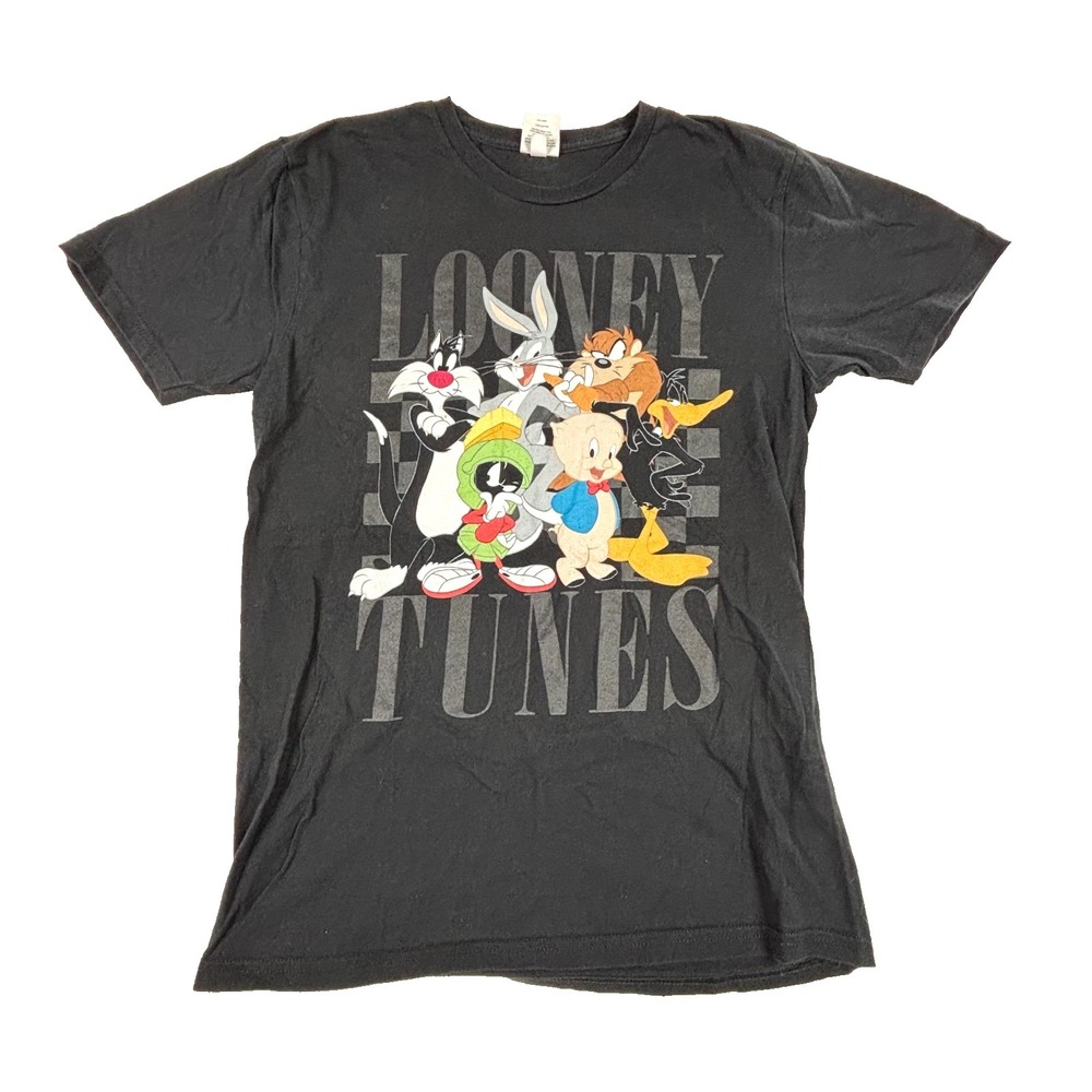 Vtg Looney Tunes Bugs Bunny, Daffy Duck, Taz Graphic T-Shirt Black Size Small